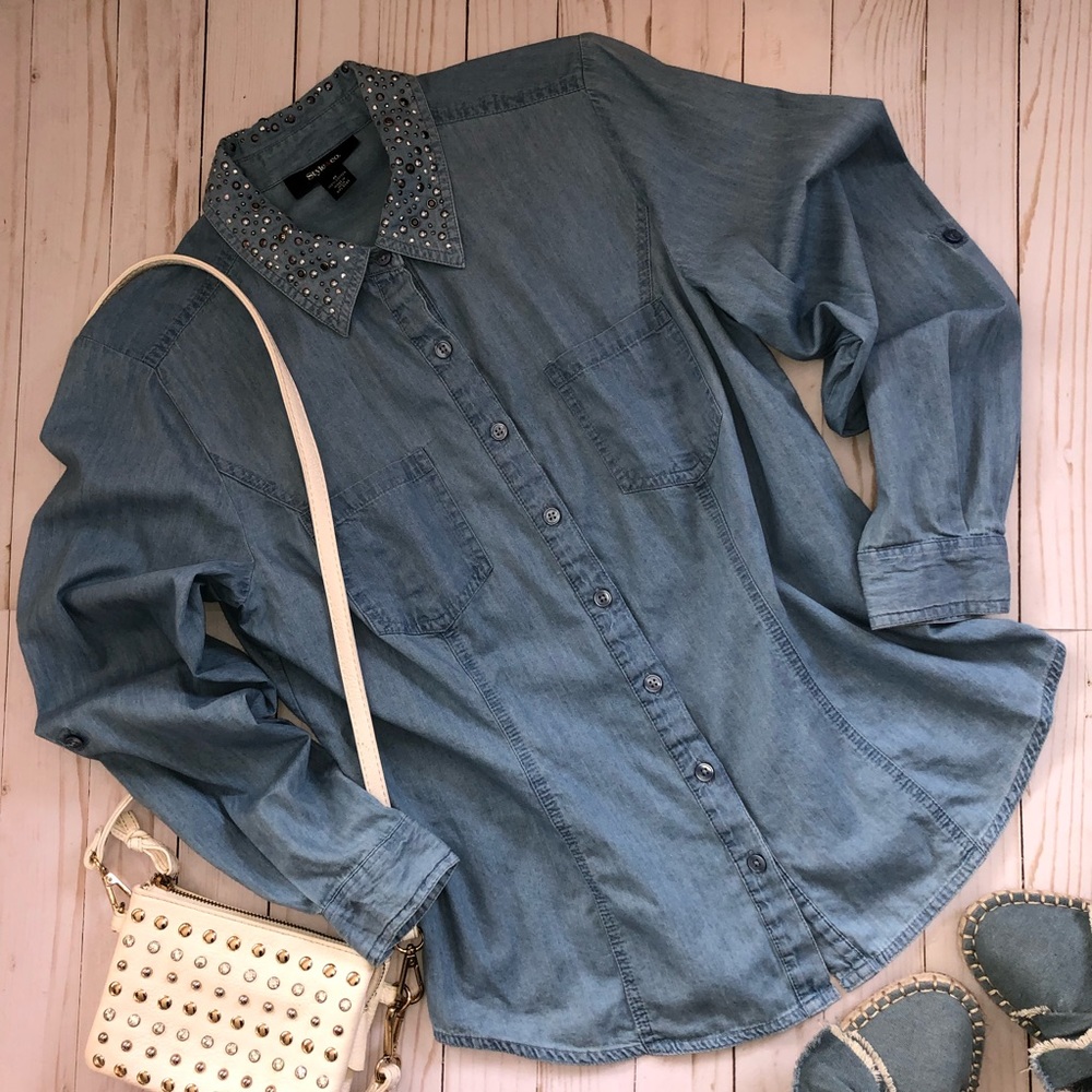 Style & Co. encrusted-in-silver collar denim shirt